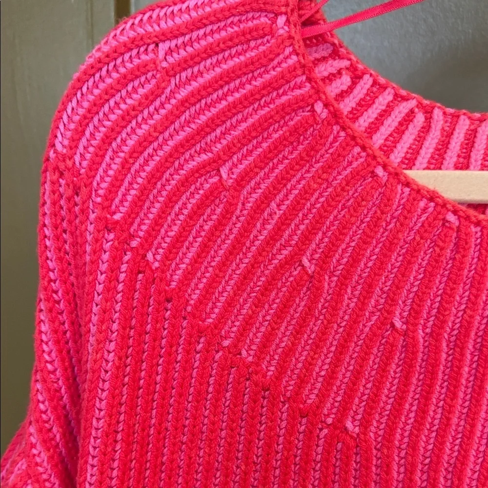 Free People Hot Pink Ribbed Off-Shoulder Sweater